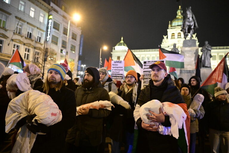 Propalestinské shromáždění na Václavském náměstí kritizovalo novináře