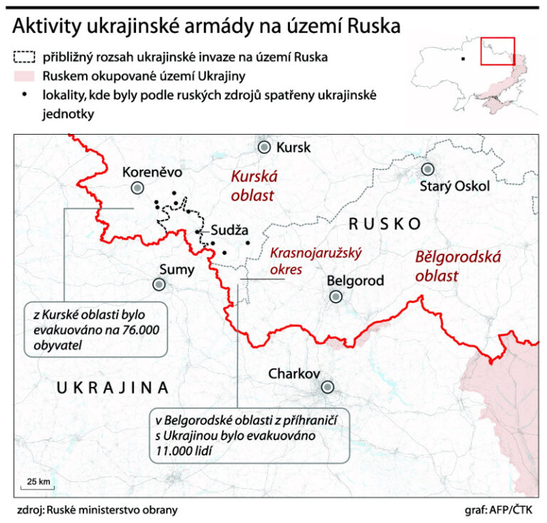 Ukrajinští vojáci kontrolují 1000 km2 ruského území, uvedl Syrskyj